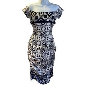 Nicole Miller Collection Y2K Black White Off Shoulder Bodycon Mini Dress 4